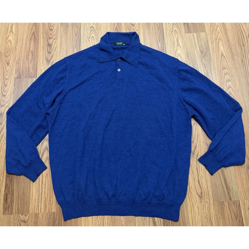 Toscano Polo Sweater Mens 2XL Pure Wool Blue Made In Italy